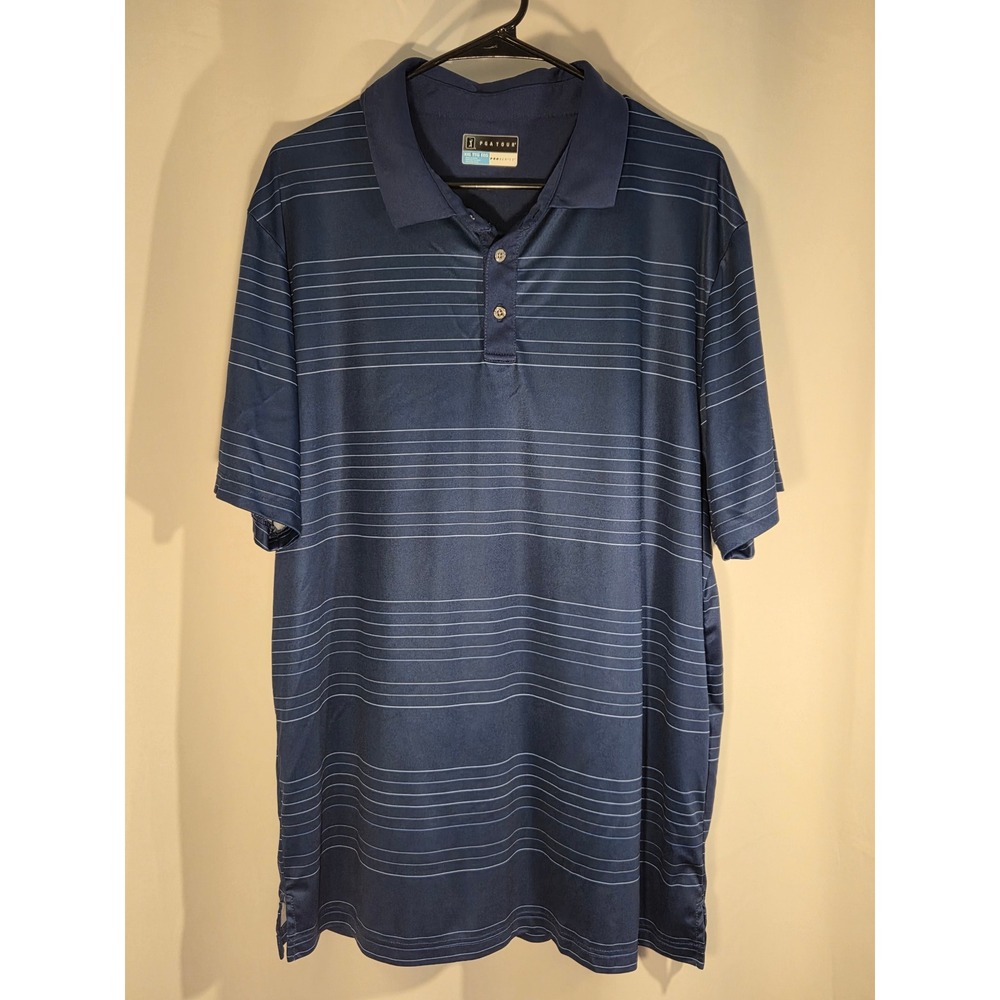 PGA Tour Polo Shirt Mens XXL Navy Blue Excellent Striped Pro Series Short Sleeve